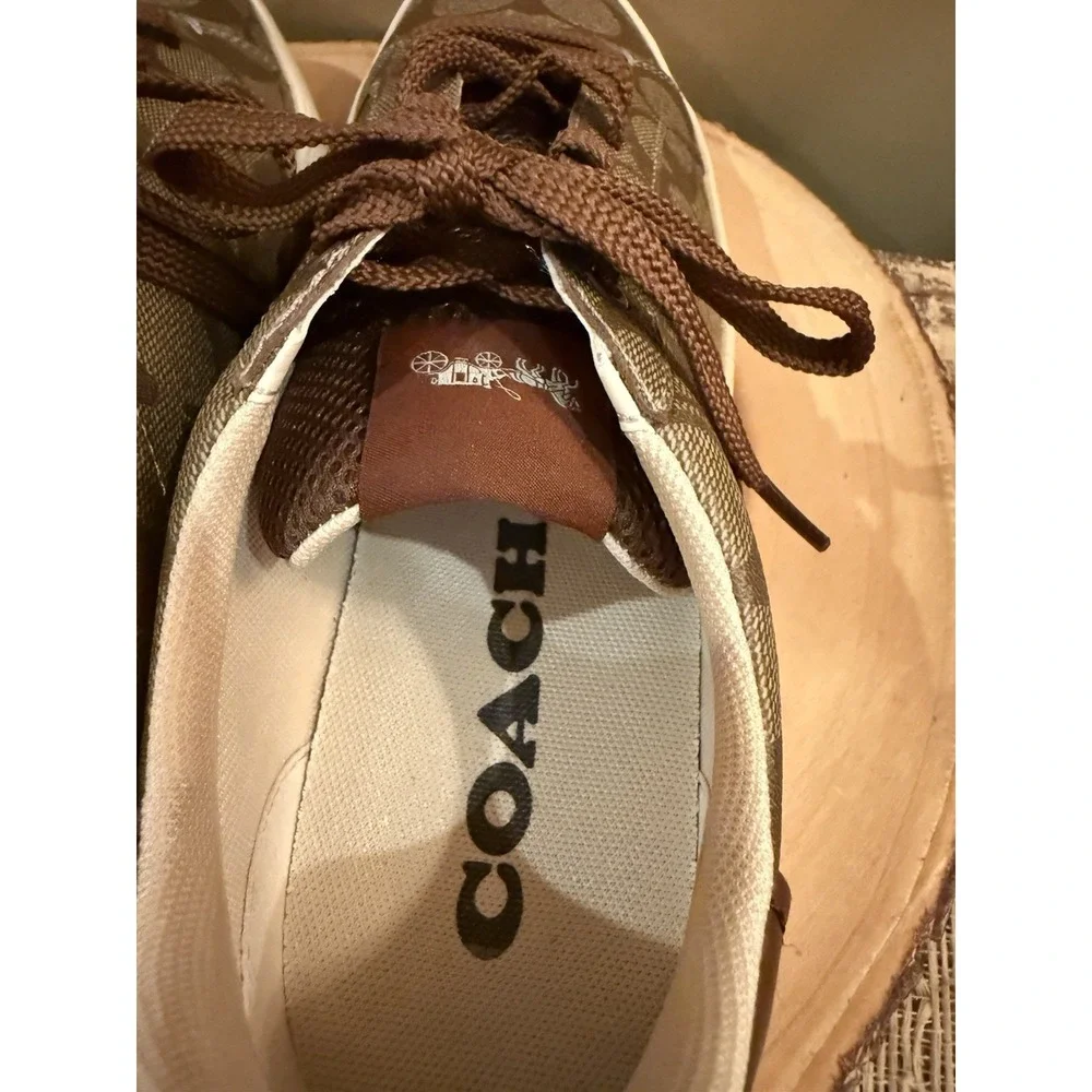 COACH CLIP LOW LOGO SNEAKERS G4949 KHAKI/SADDLE SIZE 9.5D 168$‎